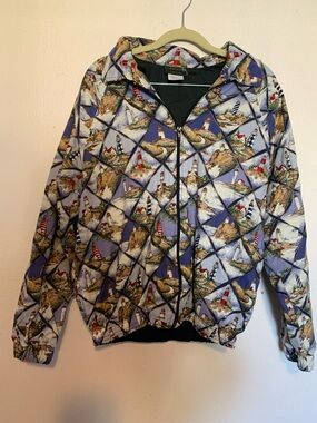 Women's Nautical Print Zip Jacket - Purple/Blue. Vintage 90’s jacket.